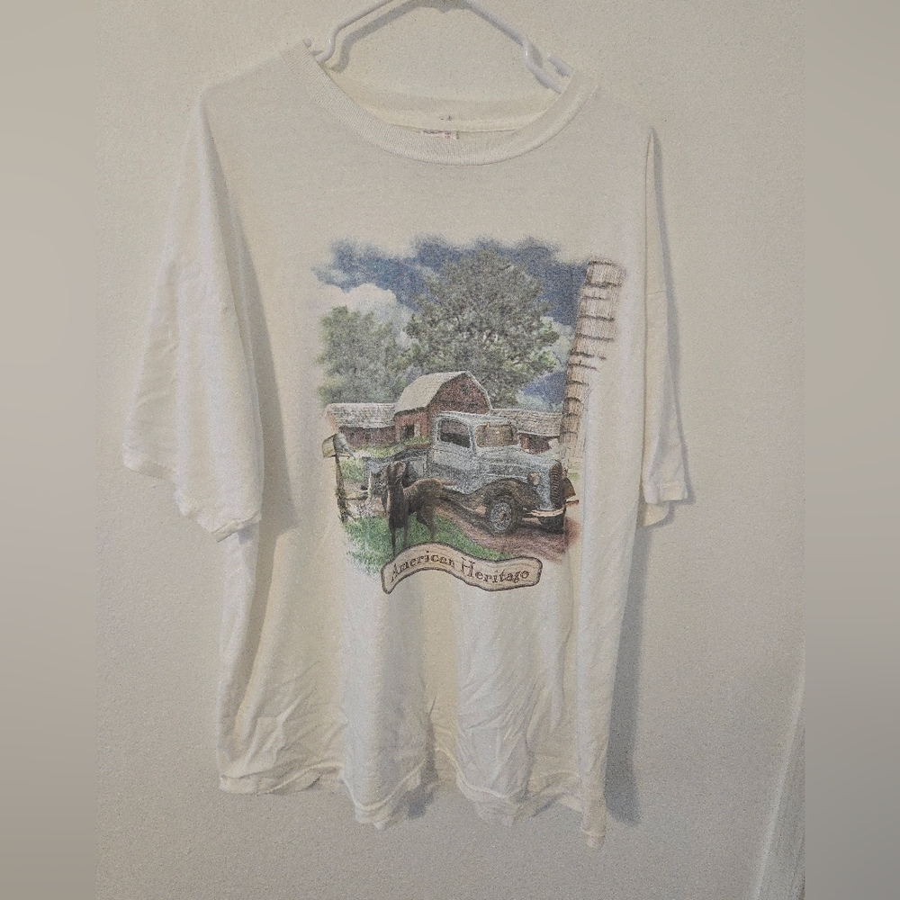 Vintage American Heritage Cottage T Shirt Mens XXL Truck Dog Barn Delta Cotton